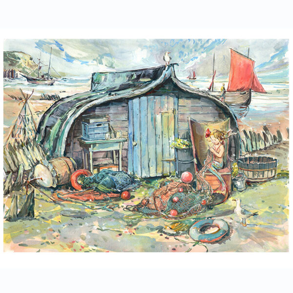 PRINT “Net Hut Mermaid mending nets”