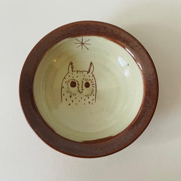 Tiny Wee Dish “Owl” (brown rim)