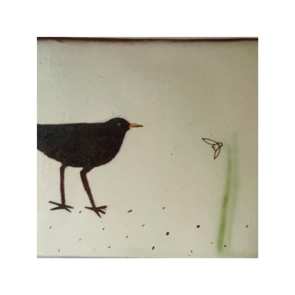 Rectangular Tile “Blackbird + Snowdrops” - Image 2