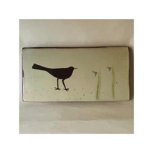 Rectangular Tile “Blackbird + Snowdrops”