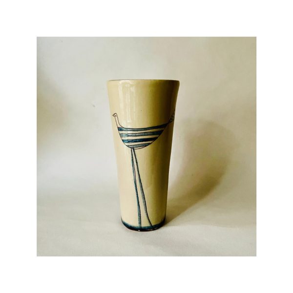 Medium Vase “Blue Stripey Bird”