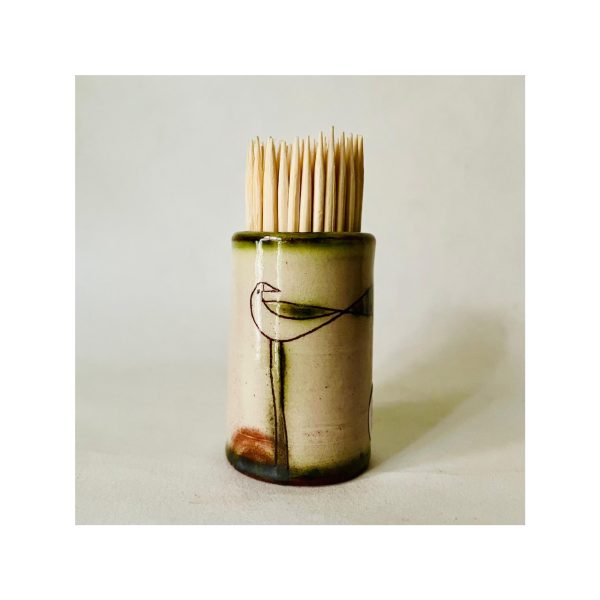 Toothpick Holder “Green bird looking backwards”