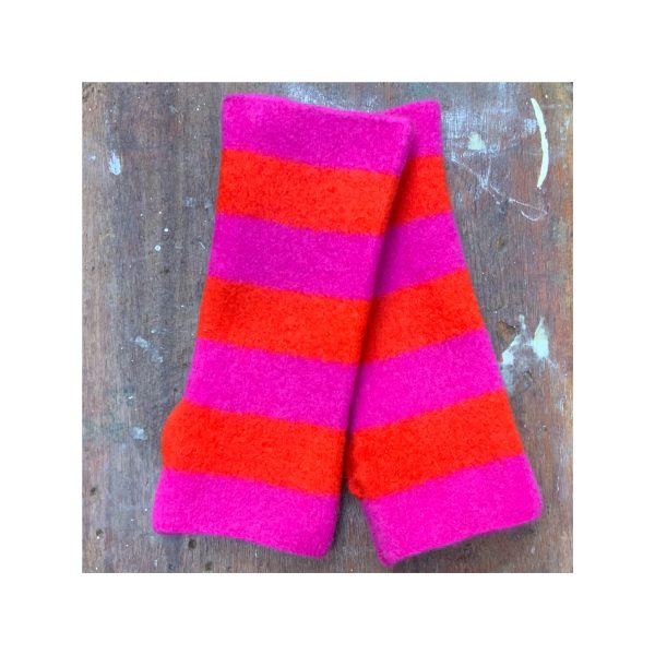 Fingerless Mittens “Punk + Orange Gloss” Stripes - Image 2