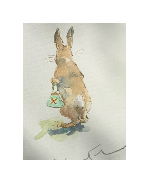 Original Watercolour “Bunny with Carrot handbag” - Image 2